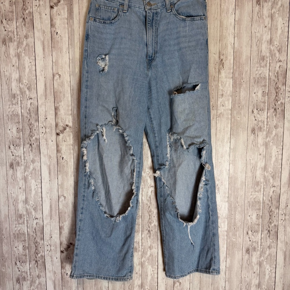 Levi's Destroyed Light Wash Cotton/Hemp High Waisted Straight Jeans